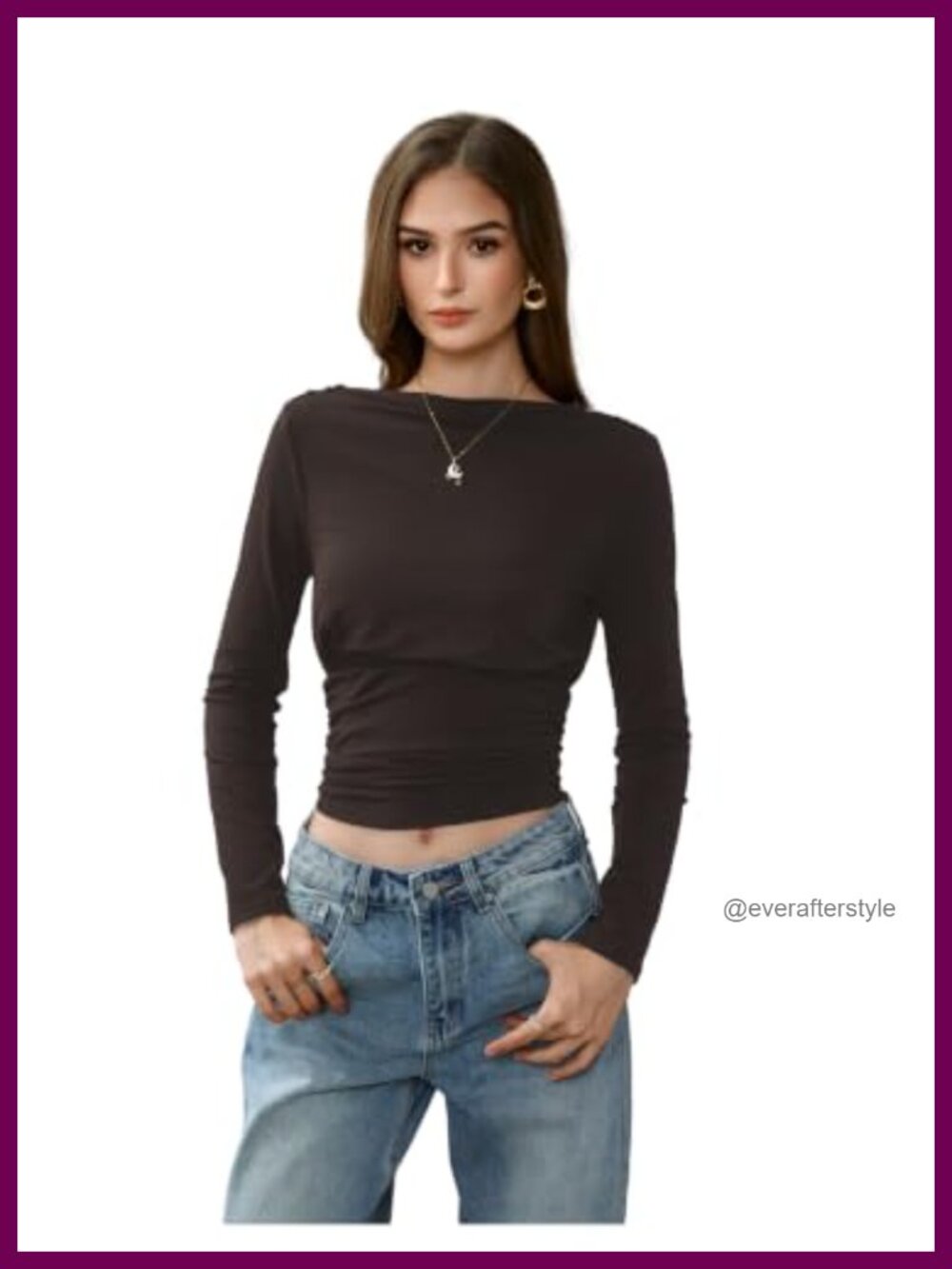 Women's Draped Long Sleeve Top Ruched Backless Boat Neck Cinched Waist T-Shirt
